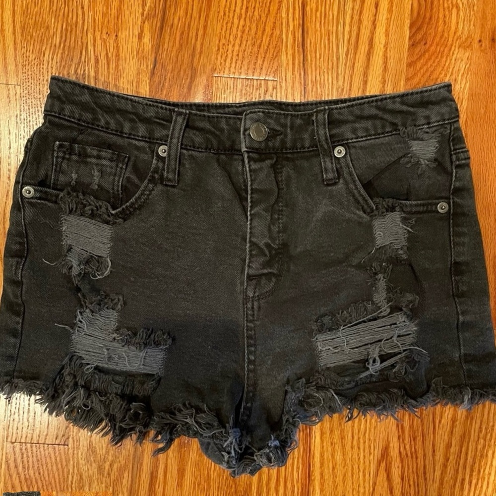 Mossimo Supply Co. Black Distressed Jean Shorts Raw-Edge